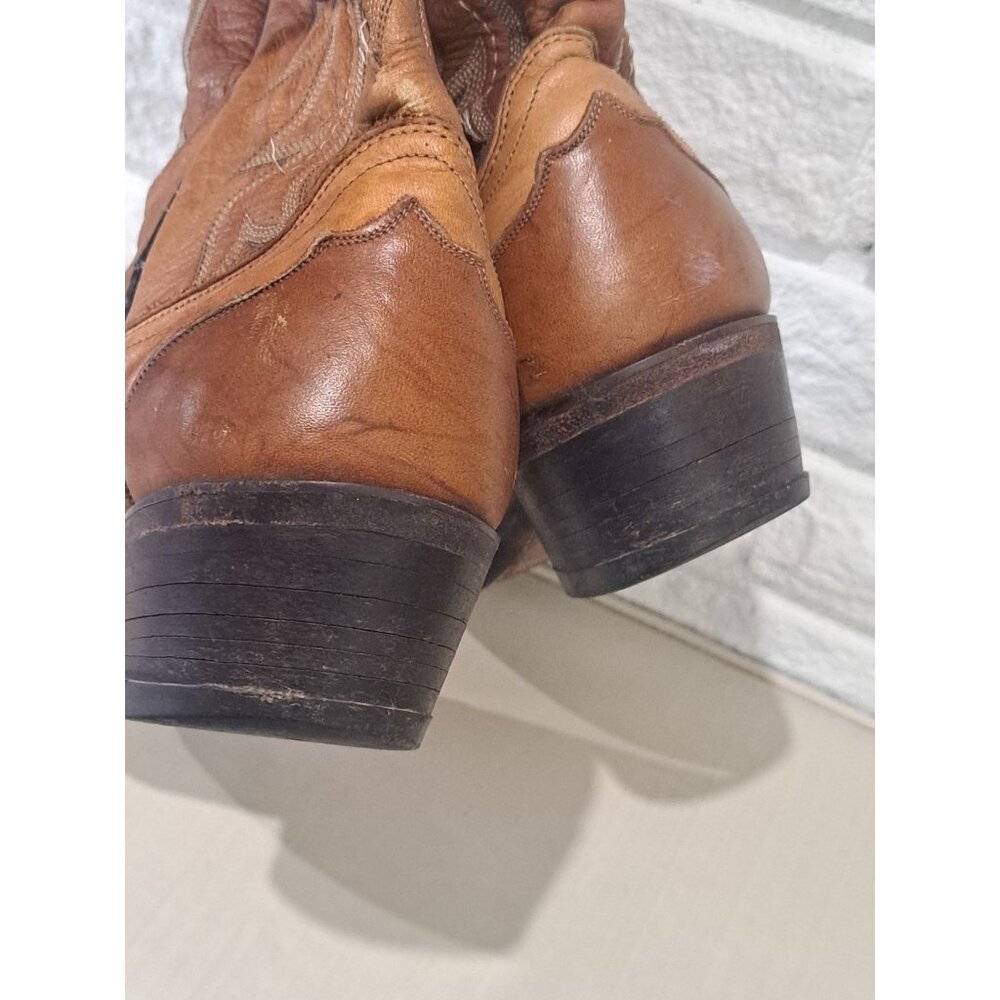 Dan Post Mens Brown Leather Western Cowboy Boots  Embroidered Scalloped Toe 9D - Picture 12 of 13